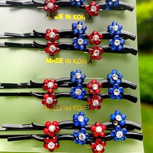 New Red, white and blue Crystal Bobby pins.